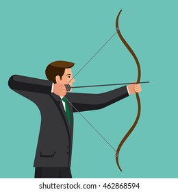 Aiming concept, the man is shooting arrow out, colorful vector flat illustration