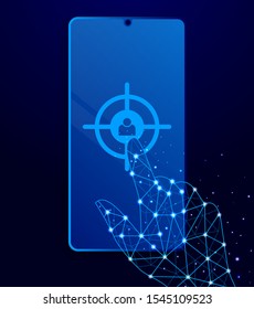 aiming, customer target touch phone. Polygon style touch phone vector