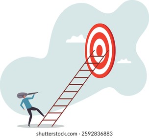 Aiming for high target mission, plan and strategy to achieve goal, business opportunity or career success journey.business concept.flat character.