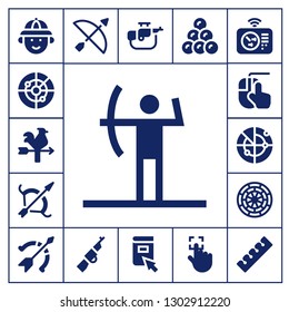  aiming icon set. 17 filled aiming icons.  Simple modern icons about  - Hunter, Radar, Vane, Archery, Clicking, Dart board, Rifle, Click, Round shot, Touch, Finger