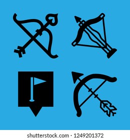 aiming icon set about bow and arrow, cupid, crossbow and flag location vector set