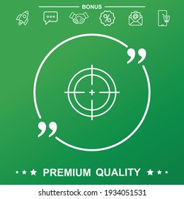 Aiming icon icon. Text inside quote symbol