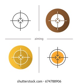 Aiming symbol icon. Flat design, linear and color styles. All direction arrows. Isolated vector illustrations