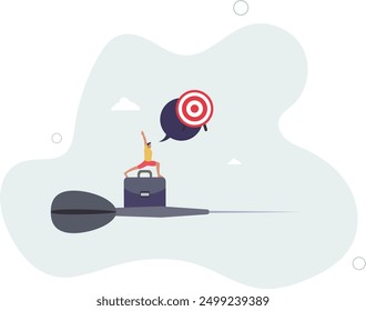 Aiming for target or goal, determination and strategy to reach target and achieve business success, aspiration and direction to win and victory.flat design with people.