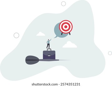 Aiming for target or goal, determination and strategy to reach target and achieve business success, aspiration and direction to win and victory.flat characters.