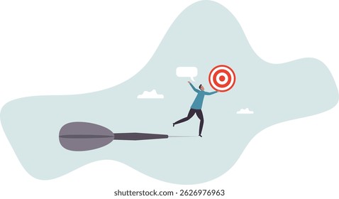Apuntando a la meta o objetivo, determinación y estrategia para alcanzar el objetivo y lograr el éxito del negocio, carácter para el diseño.