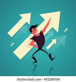  Aiming the target. Targeting High.  Cartoon character Concept business vector illustration