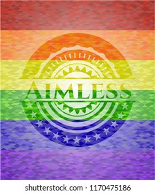 Aimless emblem on mosaic background with the colors of the LGBT flag