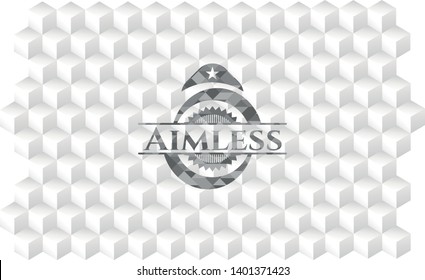 Aimless grey emblem with geometric cube white background