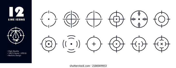 Aims set icon. Target audience, targeting, targetologist, work, employee, job, marketing, marketer, goals. Business concept. Vector line icon for Business and Advertising.