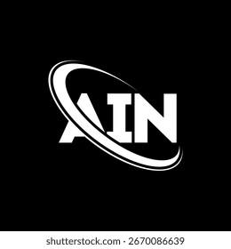 AIN-Logo. Logo-Design für AIN-Buchstaben. Initialen AIN Logo mit Kreis und Großbuchstaben Monogramm Logo verbunden. AIN Typografie für Technologie, Business und Immobilien Marke.