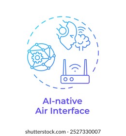 AI-native air interface blue gradient concept icon. Access mode. Wireless connectivity. Artificial intelligence. Round shape line illustration. Abstract idea. Graphic design. Easy to use in article