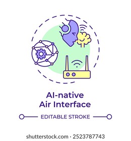 AI-native air interface multi color concept icon. Access mode. Wireless connectivity. Artificial intelligence. Round shape line illustration. Abstract idea. Graphic design. Easy to use in article