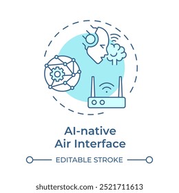 AI-native air interface soft blue concept icon. Access mode. Wireless connectivity. Artificial intelligence. Round shape line illustration. Abstract idea. Graphic design. Easy to use in article