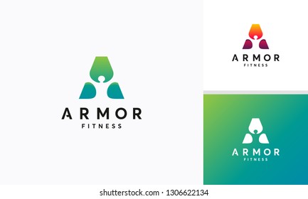 A-initial Healthy Person Logo Concept,  Armor Logo With Person