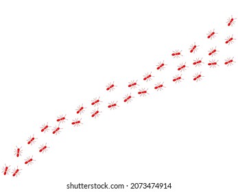 Aint trail. Ant column. Red insect silhouettes trip. Teamwork, hard work concept.
