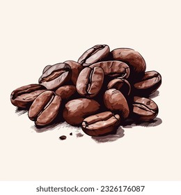 ainted coffee beans, sketch, vector drawing, perfect ingredient, choice grain