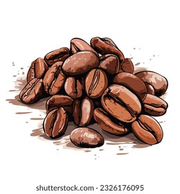 ainted coffee beans, sketch, vector drawing, perfect ingredient, choice grain