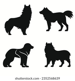 Ainu Dog silhouettes and icons. Black flat color simple elegant Ainu Dog animal vector and illustration.