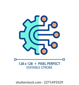 AIOps pixel perfect RGB color icon. Artificial intelligence for it operations. Automated process. Machine learning. Settings. Isolated vector illustration. Simple filled line drawing. Editable stroke