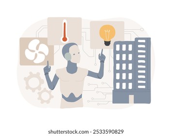 AI-Optimized Building Energy Management abstract concept vector illustration. Energy. Systems for HVAC, lighting, and appliances control, optimize energy use. AI Technology. abstract metaphor.