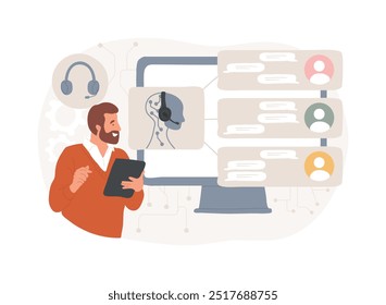 AI-Otimized Call Center Operations conceito abstrato ilustração vetor. Atendimento ao cliente. Roteamento de chamadas, monitoramento da qualidade da chamada, eficiência do call center. Tecnologia AI. metáfora abstrata.