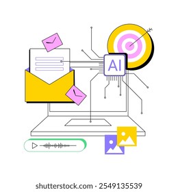 Canales de comunicación optimizados por IA Ilustración vectorial de conceptos abstractos. Relaciones públicas. Determinar los canales de comunicación más eficaces para llegar al público objetivo.