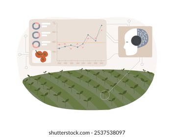 AI-Otimizado Crop Yield Prediction conceito abstrato vetor ilustração. Agricultura. Prever o rendimento da colheita com a percepção da IA sobre o padrão climático e o estado do solo. Tecnologia AI. metáfora abstrata.