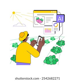 AI-Otimizado Crop Yield Prediction conceito abstrato vetor ilustração. Agricultura. Prever o rendimento da colheita com a percepção da IA sobre o padrão climático e o estado do solo. Tecnologia AI. metáfora abstrata.