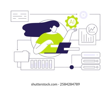 AI-Optimized Data Management Solutions abstract concept vector illustration. Data Analysis. Optimize data storage, retrieval, and management systems. AI Technology. abstract metaphor.