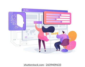 AI-Optimized Desk Arrangements abstract concept vector illustration. AI analyzes office layouts to create optimal desk arrangements for collaboration and efficiency. abstract metaphor.