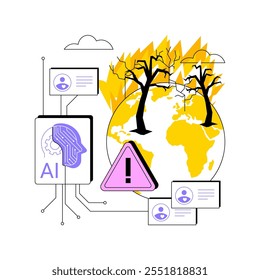 ILUSTRACIÓN VECTORIAL de concepto abstracto de respuesta a desastres optimizada por IA. Sin fines de lucro e impacto social. Movilizar recursos y voluntarios durante desastres con predicciones de IA.