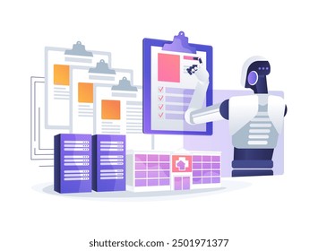 AI-Optimized Electronic Health Records abstract concept vector illustration. Healthcare. EHR system, data retrieval, and predictive health insights. AI Technology. abstract metaphor.