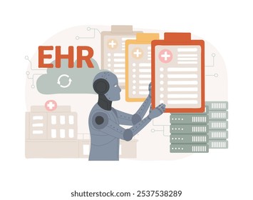 AI-Optimized Electronic Health Records abstraktes Konzept, Vektorgrafik. Gesundheitswesen. EHR-System, Datenabruf und prognostizierte Gesundheitsdaten. KI-Technologie. abstrakte Metapher.