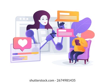 AI-Otimizado Emotion Recognition Companions conceito abstrato vetor ilustração. Cuidados com idosos. Companheiros de reconhecimento de emoções guiados por IA melhoram a eficiência e a percepção.