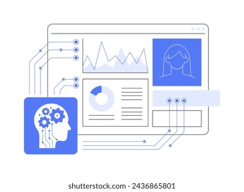 Ilustración vectorial de concepto abstracto de análisis de datos HR optimizado para IA. Recursos Humanos. Obtenga información sobre las tendencias de la fuerza laboral y las decisiones de recursos humanos basadas en datos. Tecnología AI. metáfora abstracta.