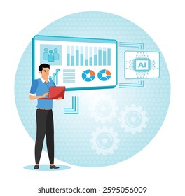 AI-Optimized HR Data Analytics concept. Human Resources. Gain insights into workforce trends, data driven HR decisions. Flat vector modern illustration 