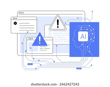 KI-optimierte Vektorillustration des abstrakten Konzepts der Incident Response. Cybersicherheit. Verbesserung der Reaktion auf Vorfälle durch Automatisierung der Bedrohungsanalyse und -wiederherstellung KI-Technologie. Abstrakte Metapher.