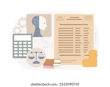 AI-Otimized Legal Faturamento conceito abstrato ilustração vetorial. Serviços jurídicos. Precisão e transparência de faturamento, controle de tempo e faturamento. Tecnologia AI. metáfora abstrata.