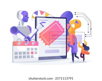 AI-Optimized Live Events abstract concept vector illustration. Entertainment. AI-driven ticket sales, audience engagement, and event logistics. AI Technology. abstract metaphor.