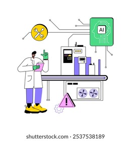 AI-Otimized Predictive Maintenance conceito abstrato ilustração vetorial. Indústria transformadora. Previsão das necessidades de manutenção do equipamento com análise de dados de IA. Tecnologia AI. metáfora abstrata.