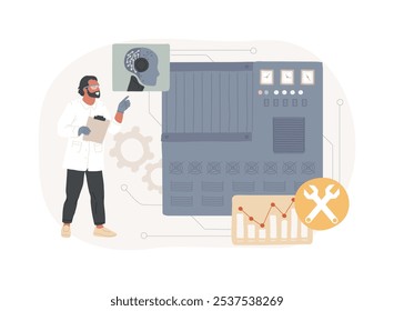 AI-Otimized Predictive Maintenance conceito abstrato ilustração vetorial. Indústria transformadora. Previsão das necessidades de manutenção do equipamento com análise de dados de IA. Tecnologia AI. metáfora abstrata.