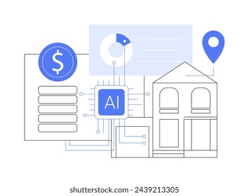 AI-Optimized Pricing Strategies abstract concept vector illustration. Real Estate. Property prices and rental rate based on AI insights, property market trends. AI Technology. abstract metaphor.