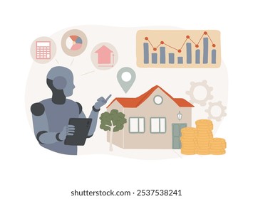 AI-Optimized Pricing Strategies abstract concept vector illustration. Real Estate. Property prices and rental rate based on AI insights, property market trends. AI Technology. abstract metaphor.