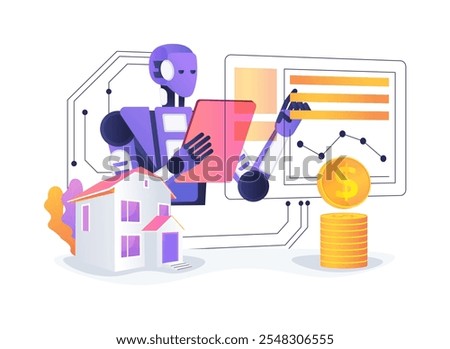 AI-Optimized Pricing Strategies abstract concept vector illustration. Real Estate. Property prices and rental rate based on AI insights, property market trends. AI Technology. abstract metaphor.