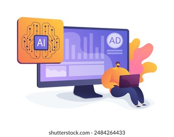 AI-Optimized Programmatic Advertising abstract concept vector illustration. Marketing and Advertising. Buying of targeted ads automation. Advertising efficiency AI Technology. abstract metaphor.