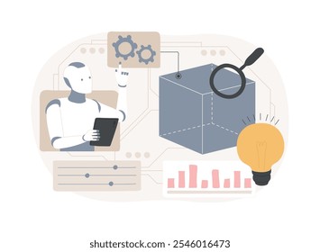 KI-optimierter Prototyp Abstraktes Konzept testen, Vektorgrafik. Forschung und Entwicklung. Produktentwicklung, KI-Simulationsmodelle Vorhersagen. KI-Technologie. abstrakte Metapher.