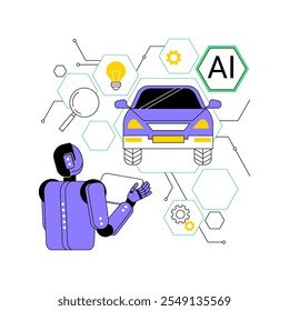 KI-optimierter Prototyp Abstraktes Konzept testen, Vektorgrafik. Forschung und Entwicklung. Produktentwicklung, KI-Simulationsmodelle Vorhersagen. KI-Technologie. abstrakte Metapher.