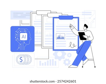 AI-Optimized Quote and Proposal Management abstract concept vector illustration. AI creating customized quotes, automating proposals, CRM integration abstract metaphor.