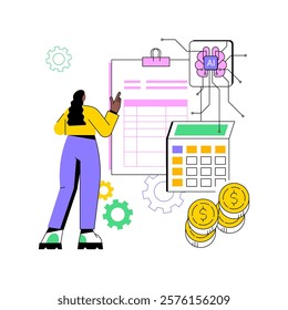 AI-Optimized Quote and Proposal Management abstract concept vector illustration. AI creating customized quotes, automating proposals, CRM integration abstract metaphor.